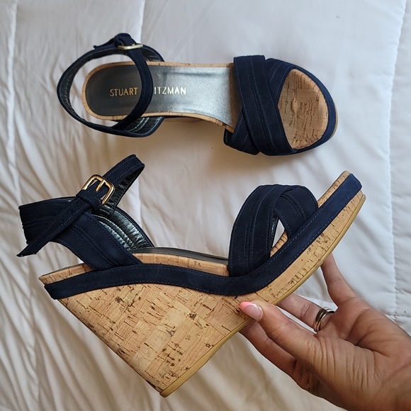 Stuart Weitzman Navy Cork Wedges Size 7.5
